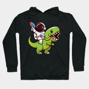 Cute Astronaut Riding Dinosaur With Gun Cartoon Hoodie